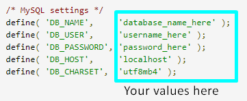 wp-config database values