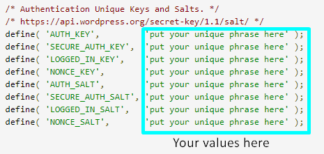wp-config secret keys and salts